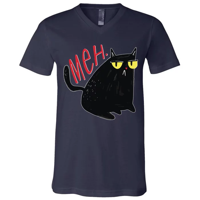 Funny Grumpy Meh Cat V-Neck T-Shirt