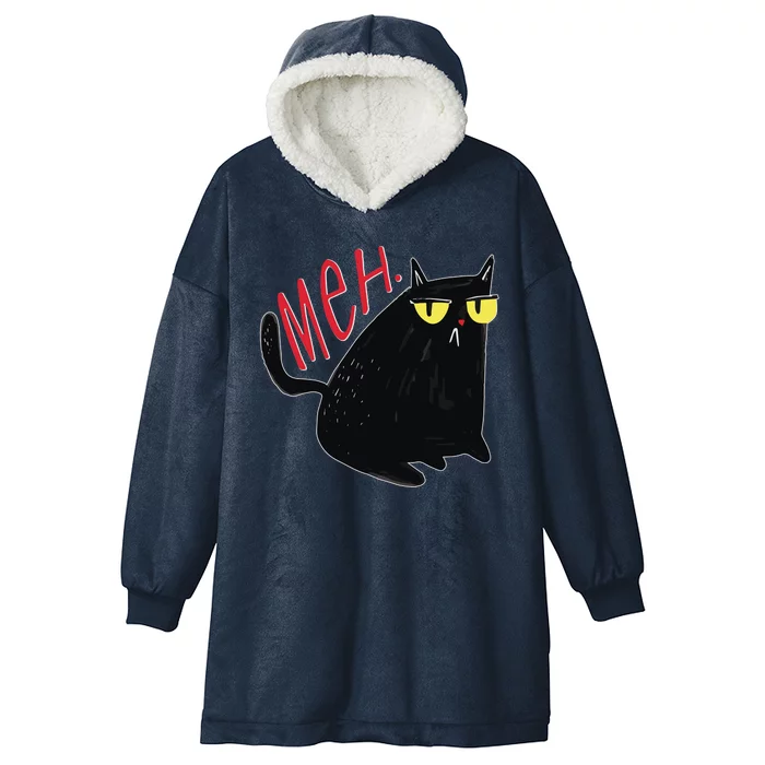 Funny Grumpy Meh Cat Hooded Wearable Blanket