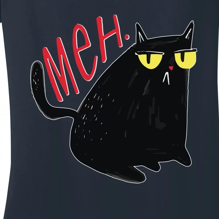 Funny Grumpy Meh Cat Women's V-Neck T-Shirt