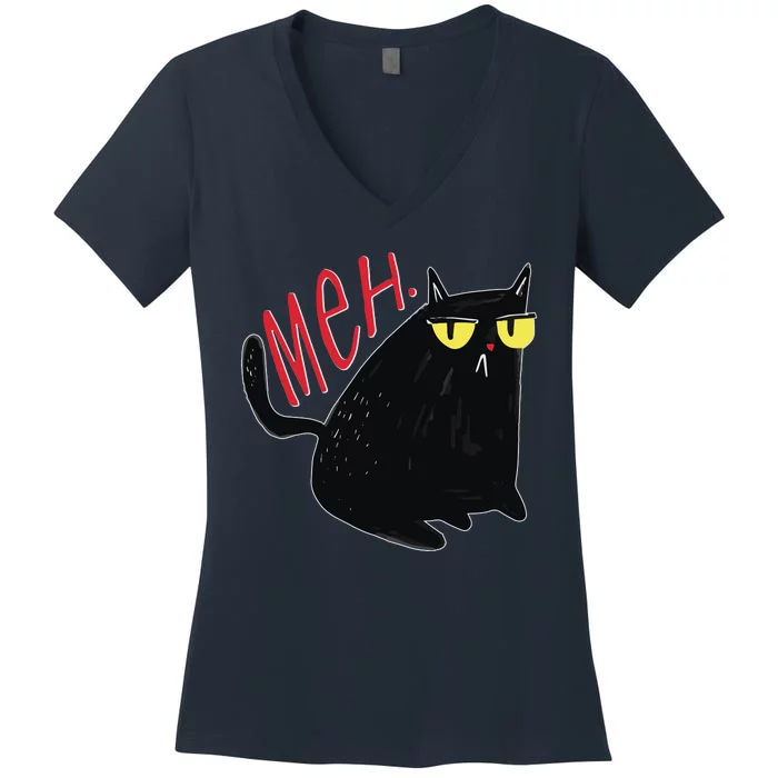 Funny Grumpy Meh Cat Women's V-Neck T-Shirt