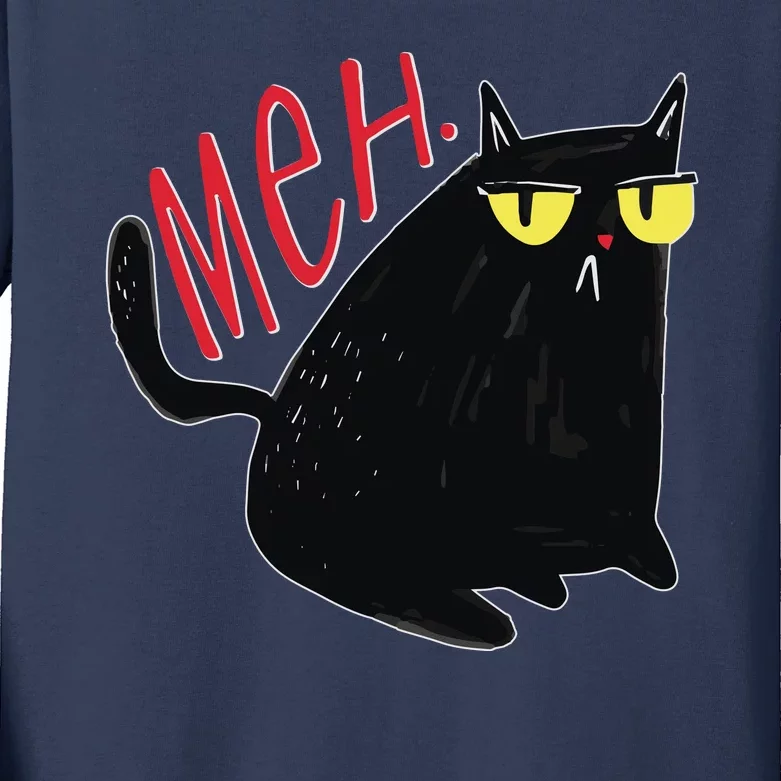 Funny Grumpy Meh Cat Kids Long Sleeve Shirt