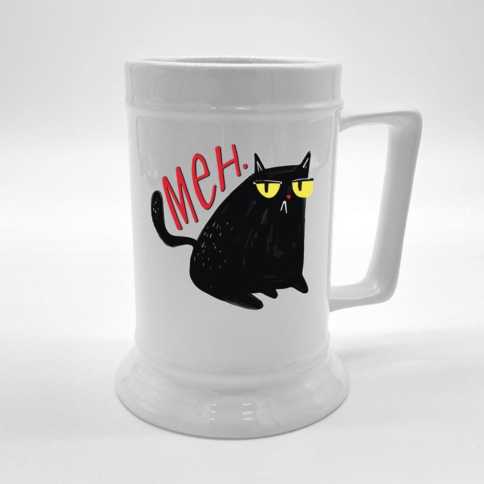 Funny Grumpy Meh Cat Front & Back Beer Stein