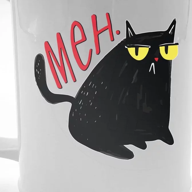 Funny Grumpy Meh Cat Front & Back Beer Stein