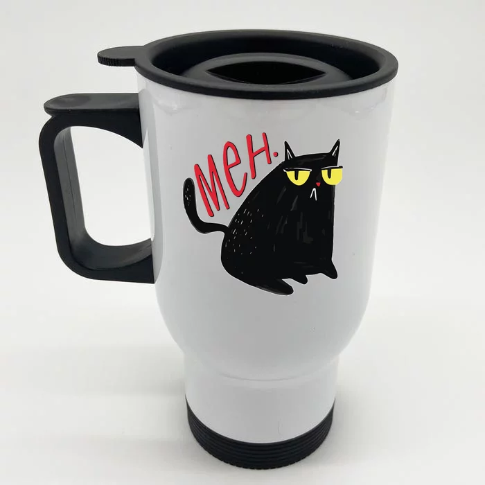 Funny Grumpy Meh Cat Front & Back Stainless Steel Travel Mug