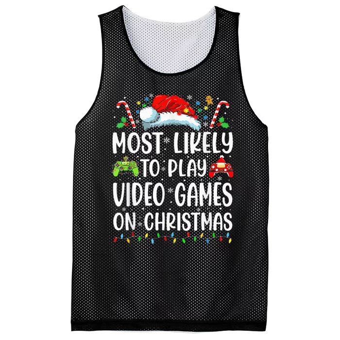 Funny Gamer Most Likely To Play Video Games On Christmas Mesh Reversible Basketball Jersey Tank