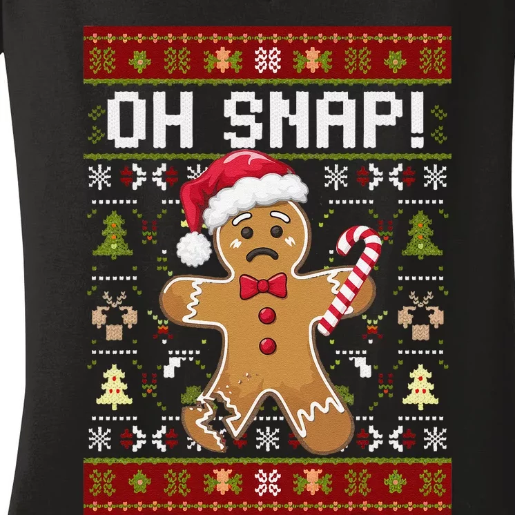 Funny Gingerbread Man Ugly Christmas Oh Snap Women's V-Neck T-Shirt