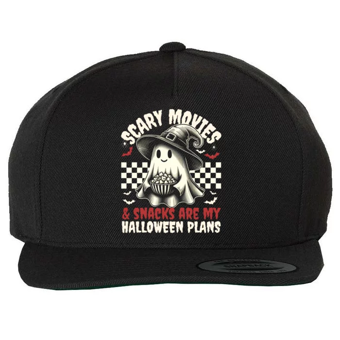 Funnycute Ghost Movies & Snacks Lovers Halloween Costume Spooky Wool Snapback Cap