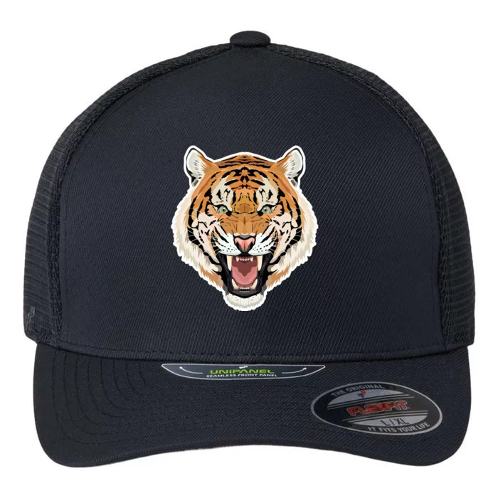 Funny Growling Mouth Open Bengal Tiger Flexfit Unipanel Trucker Cap