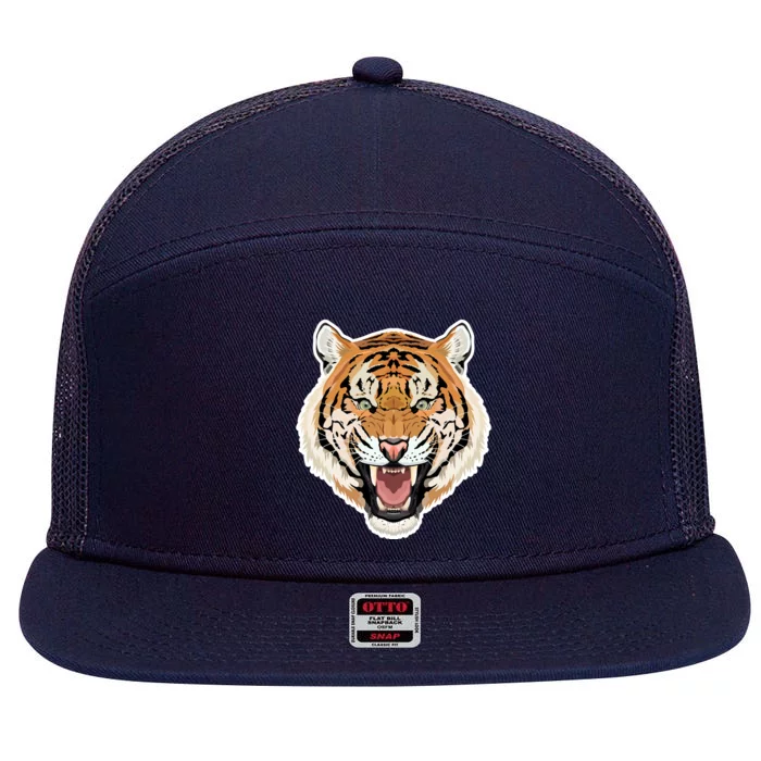 Funny Growling Mouth Open Bengal Tiger 7 Panel Mesh Trucker Snapback Hat