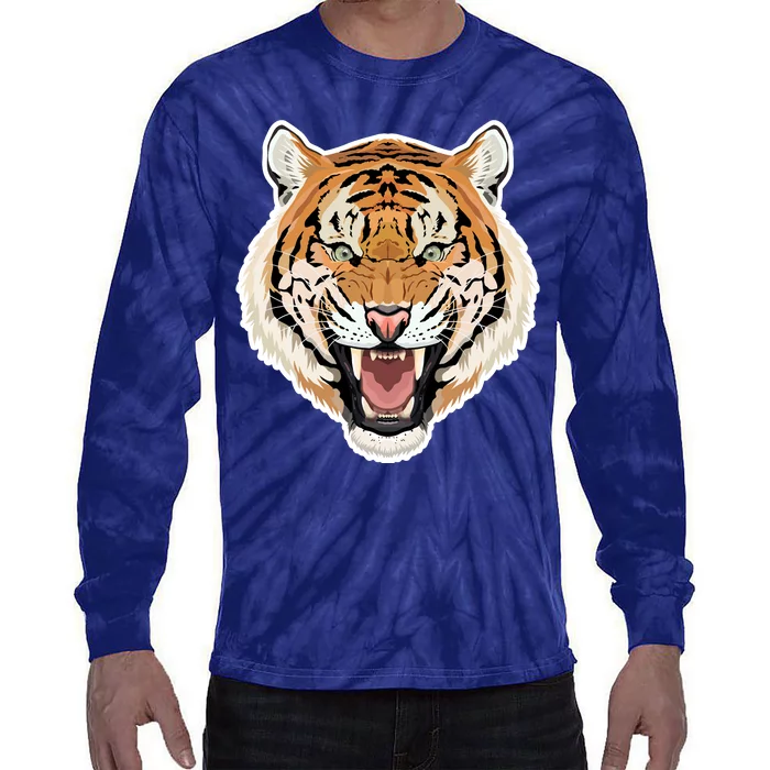 Funny Growling Mouth Open Bengal Tiger Tie-Dye Long Sleeve Shirt