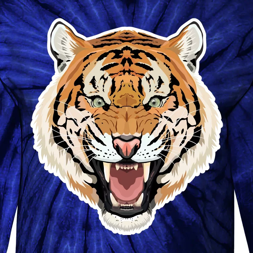 Funny Growling Mouth Open Bengal Tiger Tie-Dye Long Sleeve Shirt