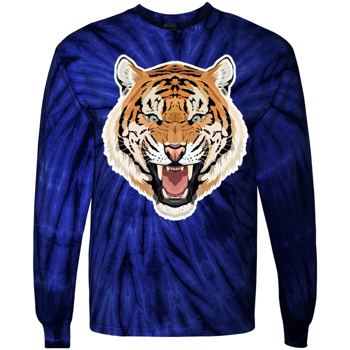 Funny Growling Mouth Open Bengal Tiger Tie-Dye Long Sleeve Shirt