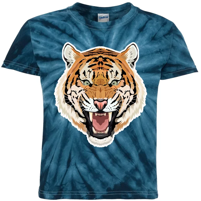 Funny Growling Mouth Open Bengal Tiger Kids Tie-Dye T-Shirt