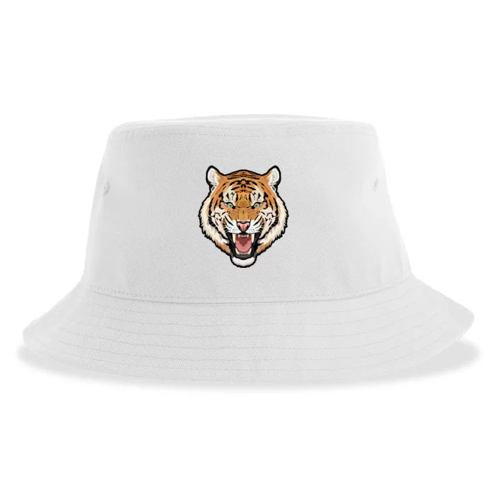 Funny Growling Mouth Open Bengal Tiger Sustainable Bucket Hat