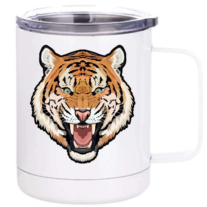 Funny Growling Mouth Open Bengal Tiger Front & Back 12oz Stainless Steel Tumbler Cup