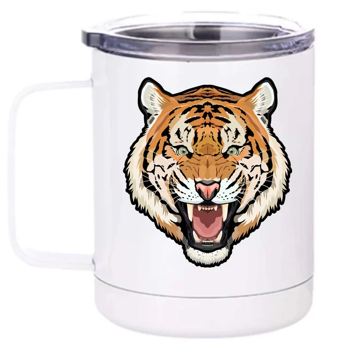 Funny Growling Mouth Open Bengal Tiger Front & Back 12oz Stainless Steel Tumbler Cup