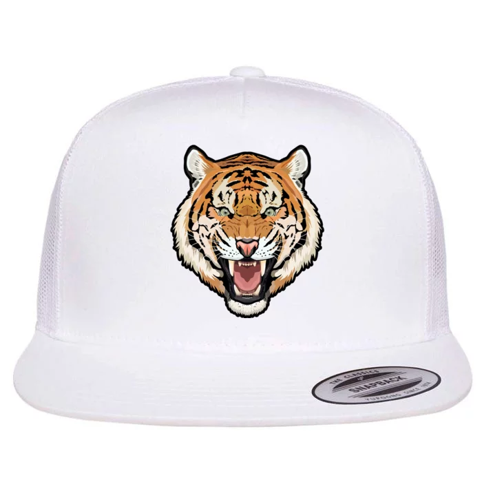 Funny Growling Mouth Open Bengal Tiger Flat Bill Trucker Hat