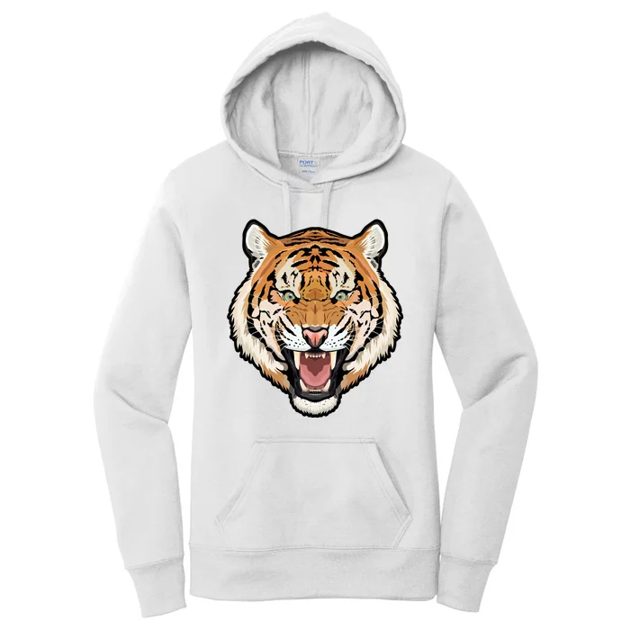 Funny Growling Mouth Open Bengal Tiger Women's Pullover Hoodie