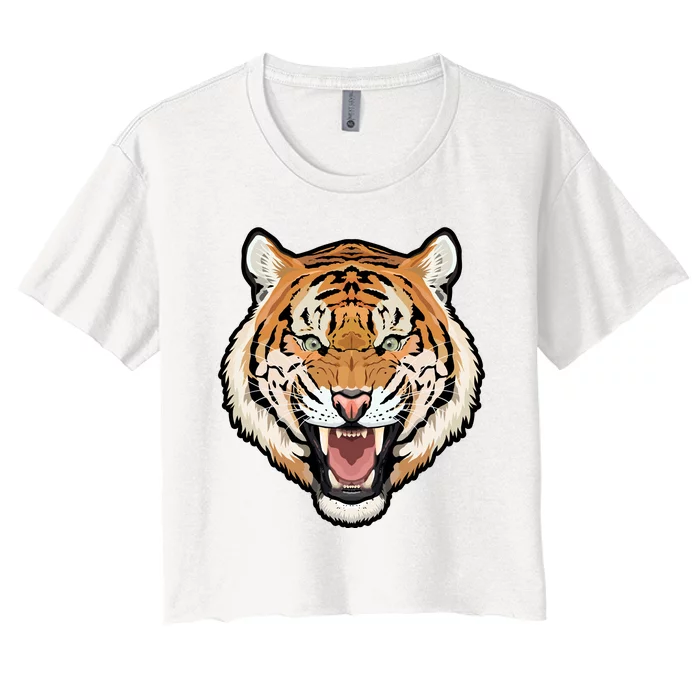 Funny Growling Mouth Open Bengal Tiger Women's Crop Top Tee