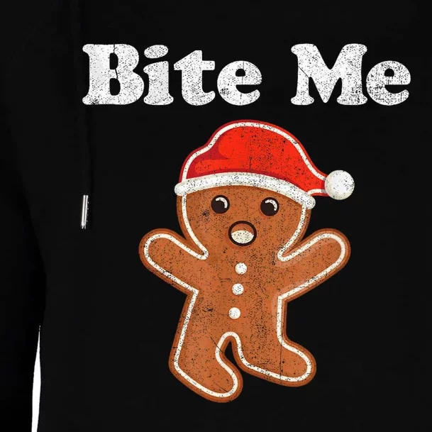 Funny Gingerbread Man Bite Me Christmas Cookie Costume Womens Funnel Neck Pullover Hood