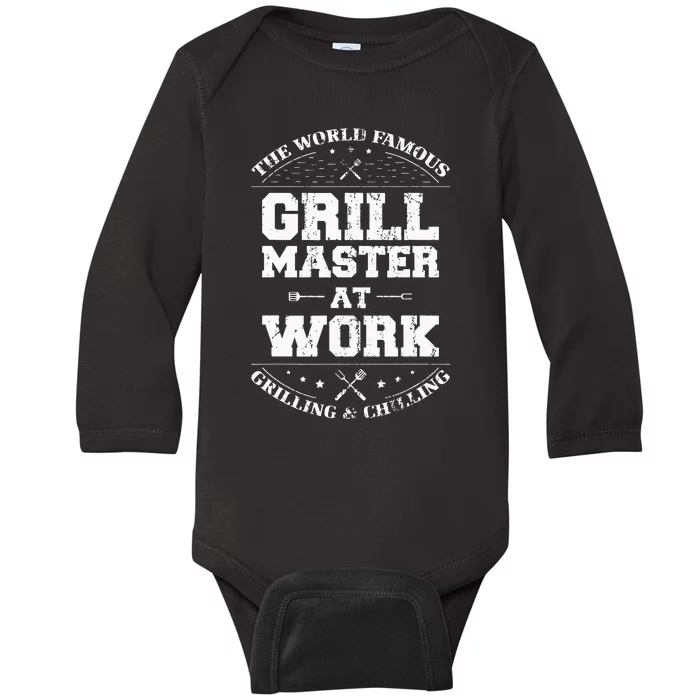 Funny Grill Master BBQ Chef Smoked Meat Lover Gift Barbecue Baby Long Sleeve Bodysuit