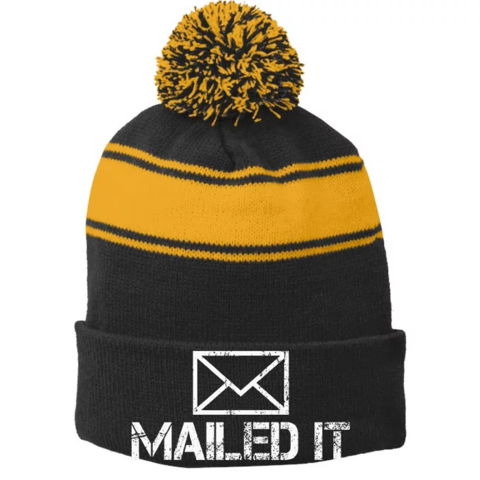 Funny Guys Mailman Mailed It Post Office Mail Carrier Stripe Pom Pom Beanie