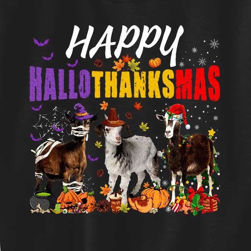 Funny Goats Mummy Pilgrim Santa Costume Happy HalloThanksMas Kids Sweatshirt