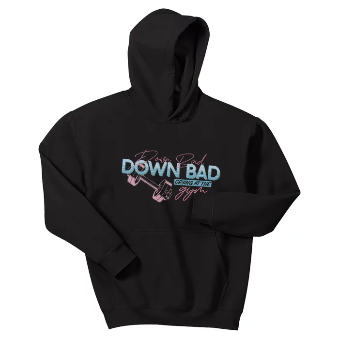 Funny Groovy Now IM Down Bad Crying At The Gym Kids Hoodie