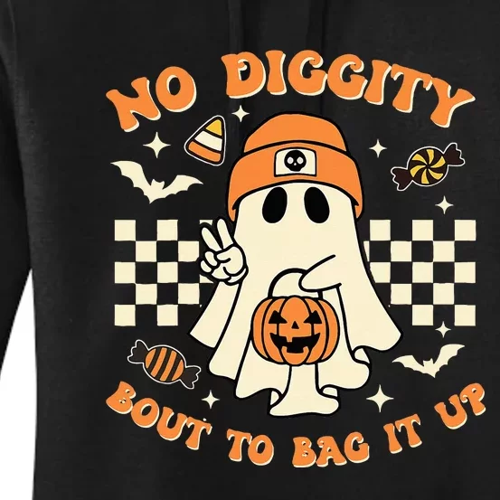 Funny Ghost No Diggity Bout To Bag It Up Spooky Halloween Women's Pullover Hoodie