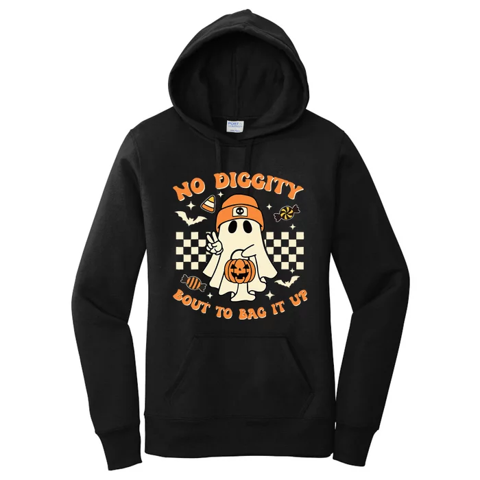 Funny Ghost No Diggity Bout To Bag It Up Spooky Halloween Women's Pullover Hoodie