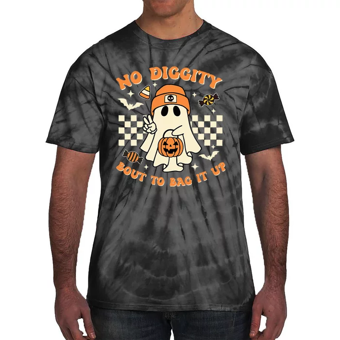 Funny Ghost No Diggity Bout To Bag It Up Spooky Halloween Tie-Dye T-Shirt