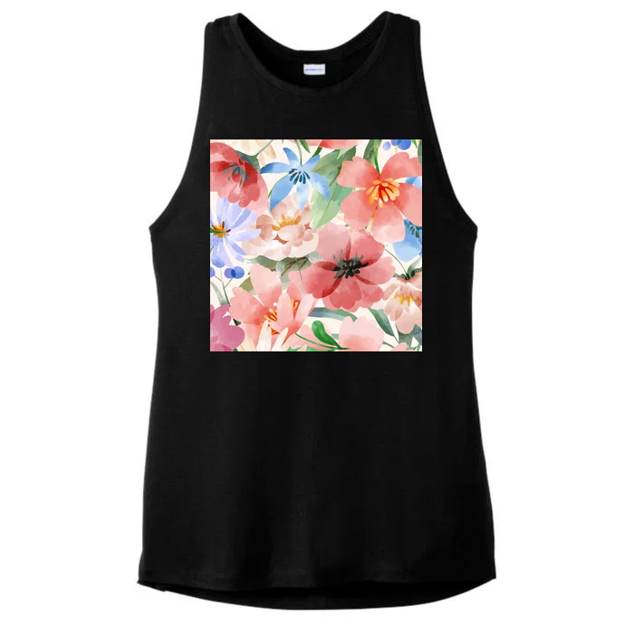 Flower Garden Nature Pattern Ladies Tri-Blend Wicking Tank