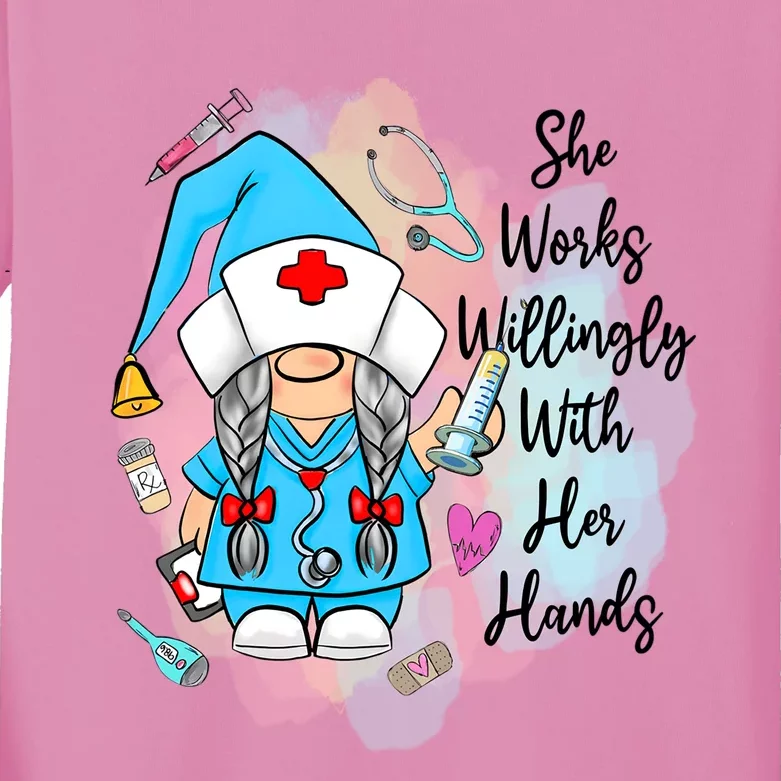 Funny Gnome Nurse Fall Thanksgiving Season Outfit Cool Gift Kids Long Sleeve Shirt