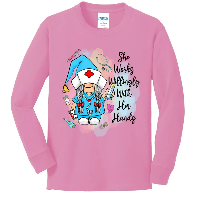 Funny Gnome Nurse Fall Thanksgiving Season Outfit Cool Gift Kids Long Sleeve Shirt