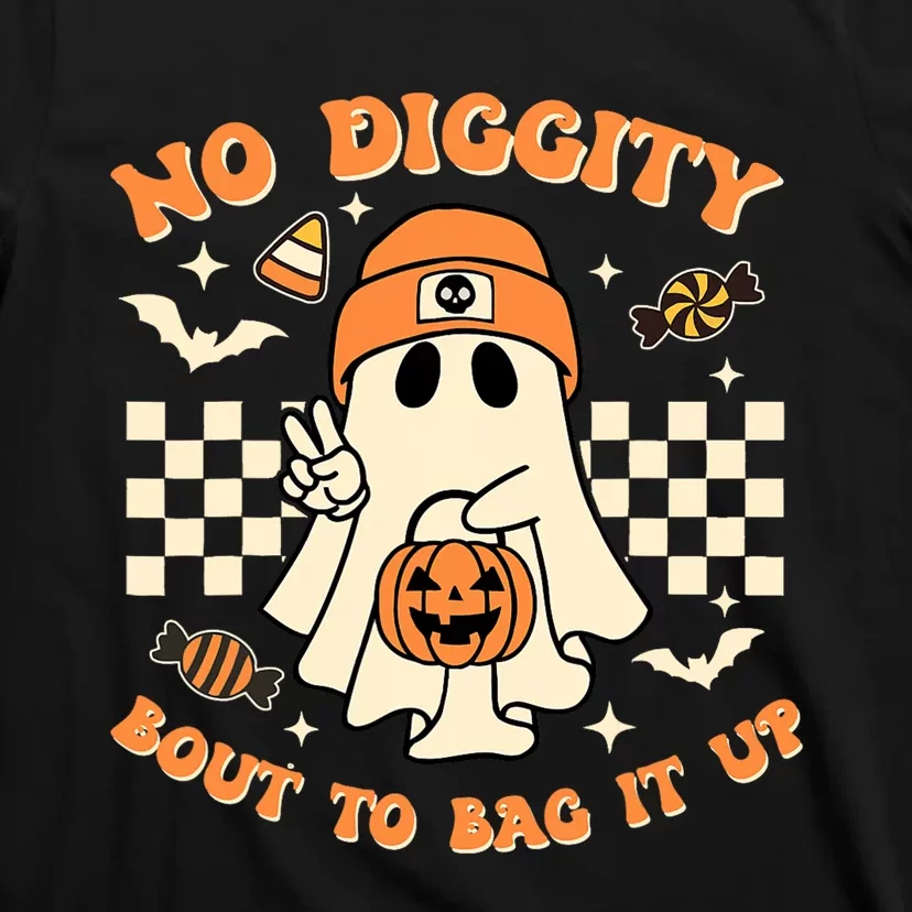 Funny Ghost No Diggity Bout To Bag It Up Spooky Halloween T-Shirt