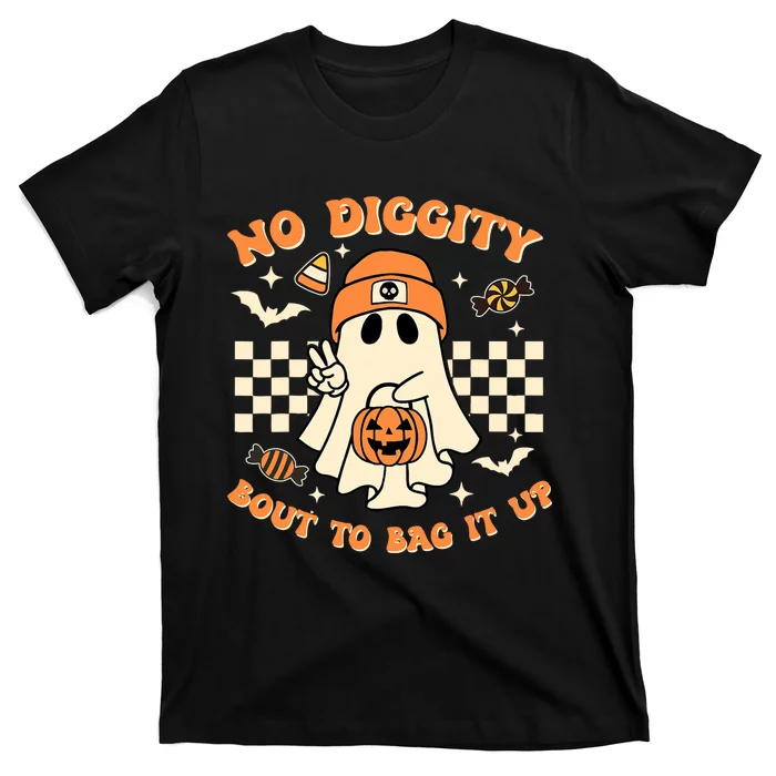 Funny Ghost No Diggity Bout To Bag It Up Spooky Halloween T-Shirt