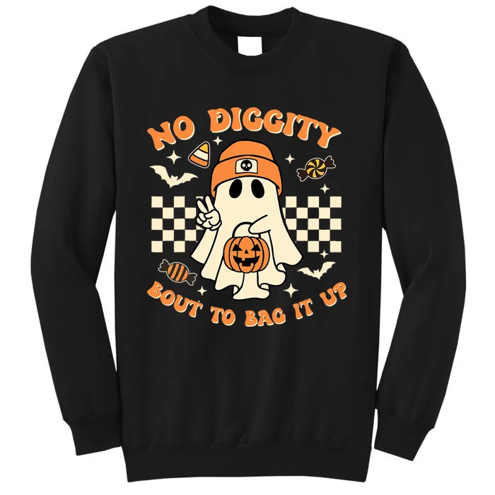 Funny Ghost No Diggity Bout To Bag It Up Spooky Halloween Tall Sweatshirt