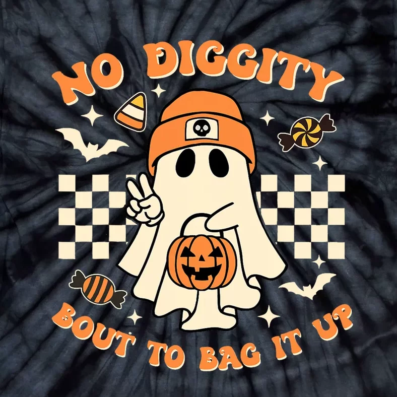 Funny Ghost No Diggity Bout To Bag It Up Spooky Halloween Tie-Dye T-Shirt