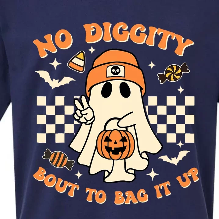 Funny Ghost No Diggity Bout To Bag It Up Spooky Halloween Sueded Cloud Jersey T-Shirt