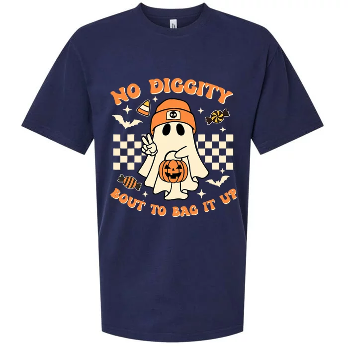 Funny Ghost No Diggity Bout To Bag It Up Spooky Halloween Sueded Cloud Jersey T-Shirt