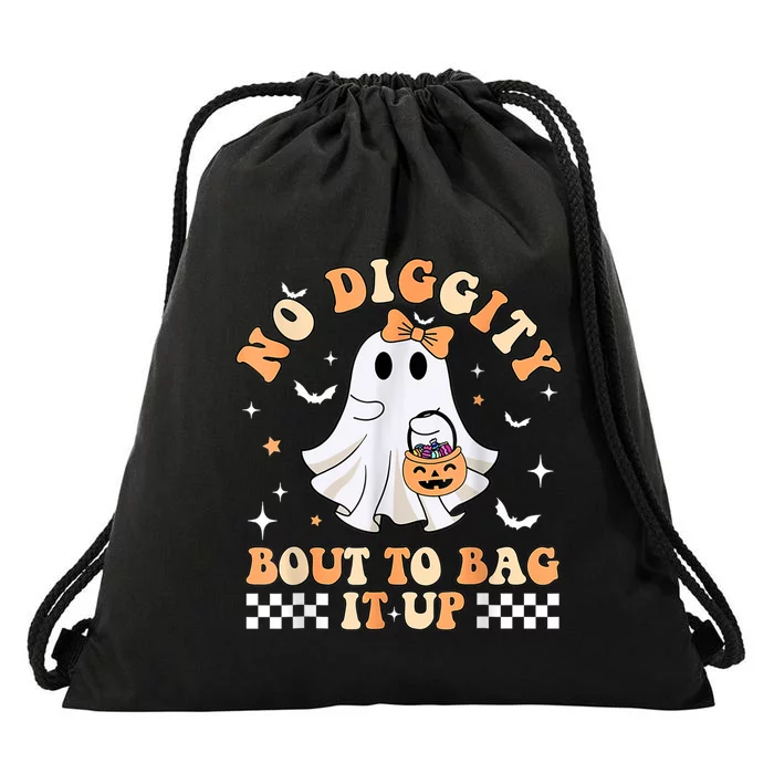 Funny Ghost No Diggity Bout To Bag It Up Spooky Halloween Drawstring Bag