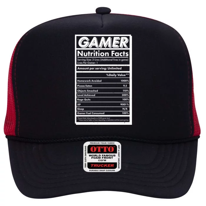 Funny Gamer Nutrition Facts High Crown Mesh Trucker Hat