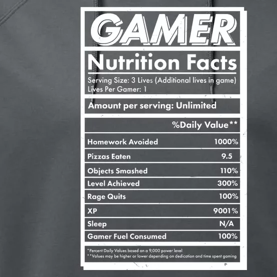 Funny Gamer Nutrition Facts Performance Fleece Hoodie