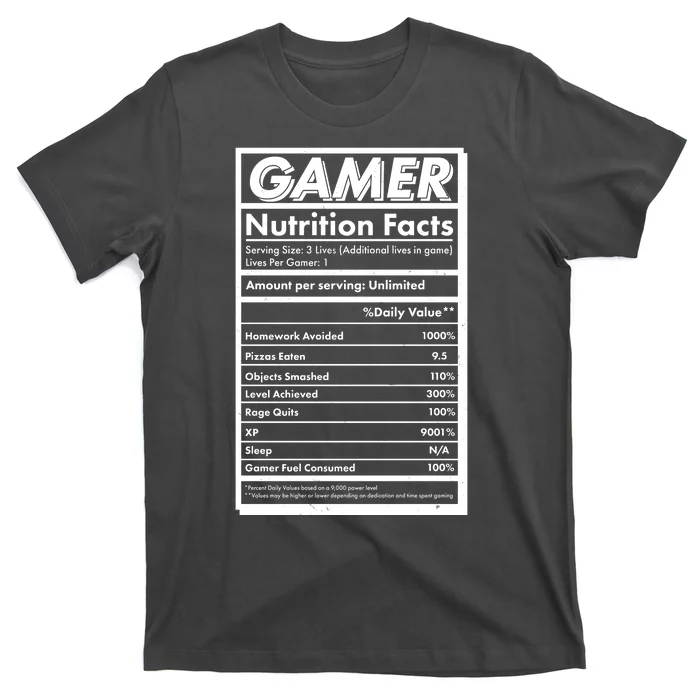 Funny Gamer Nutrition Facts T-Shirt