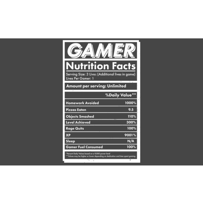 Funny Gamer Nutrition Facts Bumper Sticker