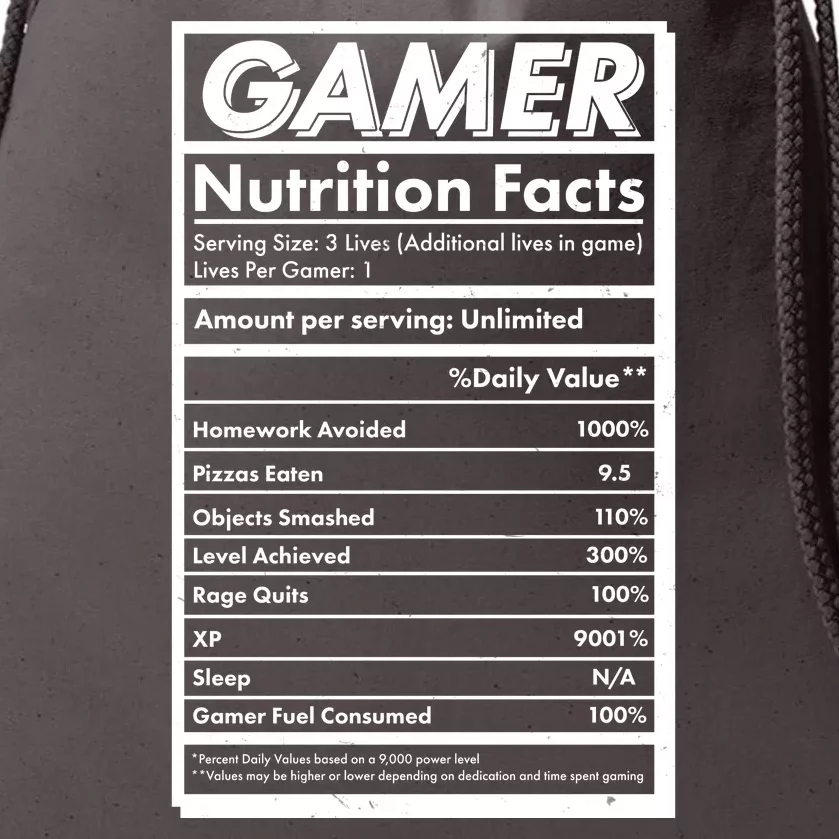 Funny Gamer Nutrition Facts Drawstring Bag