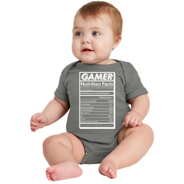 Funny Gamer Nutrition Facts Baby Bodysuit