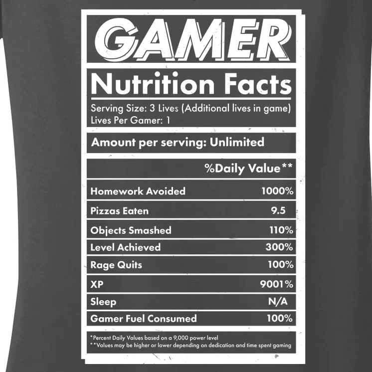 Funny Gamer Nutrition Facts Women's V-Neck T-Shirt