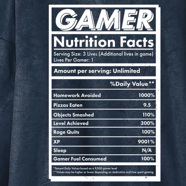 Funny Gamer Nutrition Facts Hooded Wearable Blanket