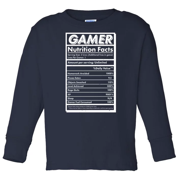 Funny Gamer Nutrition Facts Toddler Long Sleeve Shirt